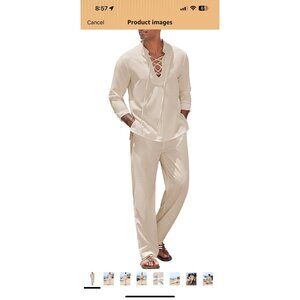 Coofandy men's two-piece casual linen set, specifically the long-sleeve henley s